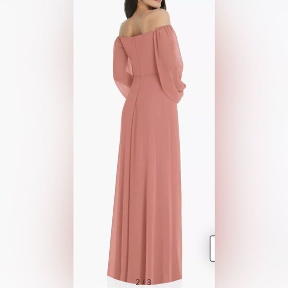 NWT Dessy Collection Convertible Neck Long Sleeve Chiffon Gown Desert Rose - Picture 2 of 11